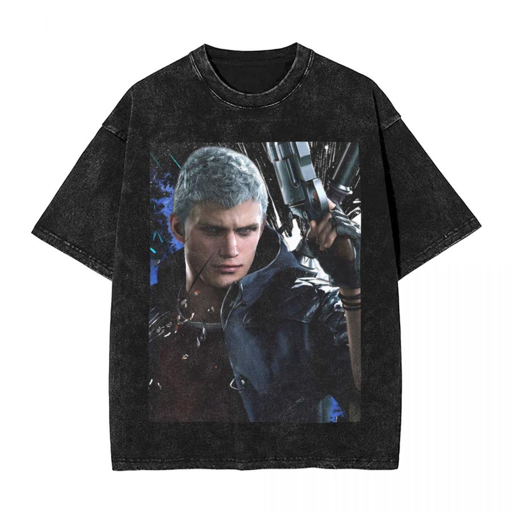 Devil May Cry T Shirt Washed Oversized Streetwear Hip Hop Vintage TShirts for Men Women Clothing Short Sleeve Cotton Tee Shirt