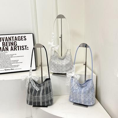 Bucket Bag Women's  New High-end Versatile Shoulder Underarm Bag Small Fresh Polka Dot Plaid Tote Bag