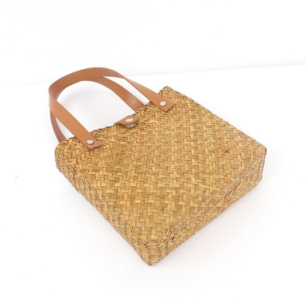 New Vintage Straw Woven Handbag Hand-held Countryside Handmade Woven Bag Casual Travel Straw Bag Mini Straw Bag