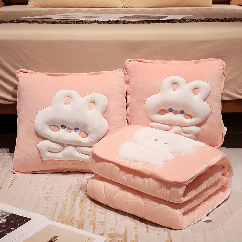 Cartoon Kaninchen Welpe Hund Überwurf Kissen Steppdecke Doppelzweck Zwei-in-Eins Faltbare Klimaanlagen-Steppdecke Büro Nickerchen Decke Kissen