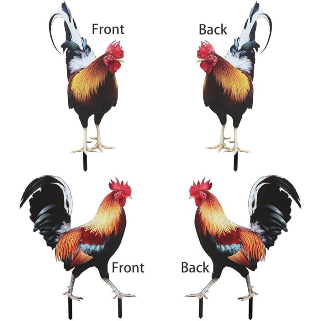 Akryl Hane Hage Kylling Utendørs Hage Stakes Dyre Kylling Statuer Hane Hage Dekor for Patio Plen Ornament, Rooster Stakes - Flat Ikke 3D
