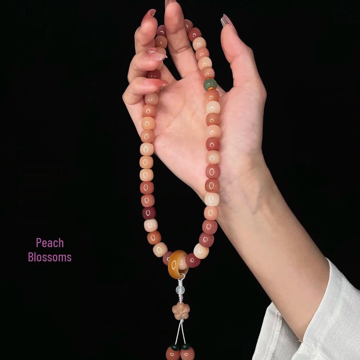 Original Handmade Amber Yellow Jade & Gold 108 Buddhist Bodhi Abacus Bead Unisex Apple Bracelet