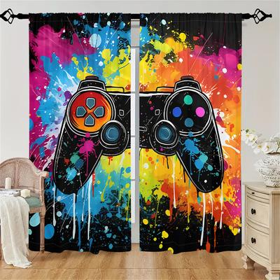 2Pcs Color Splash Curtains Game Controller Pattern Living Room Study Sunshade Modern Art Style Decor Curtains