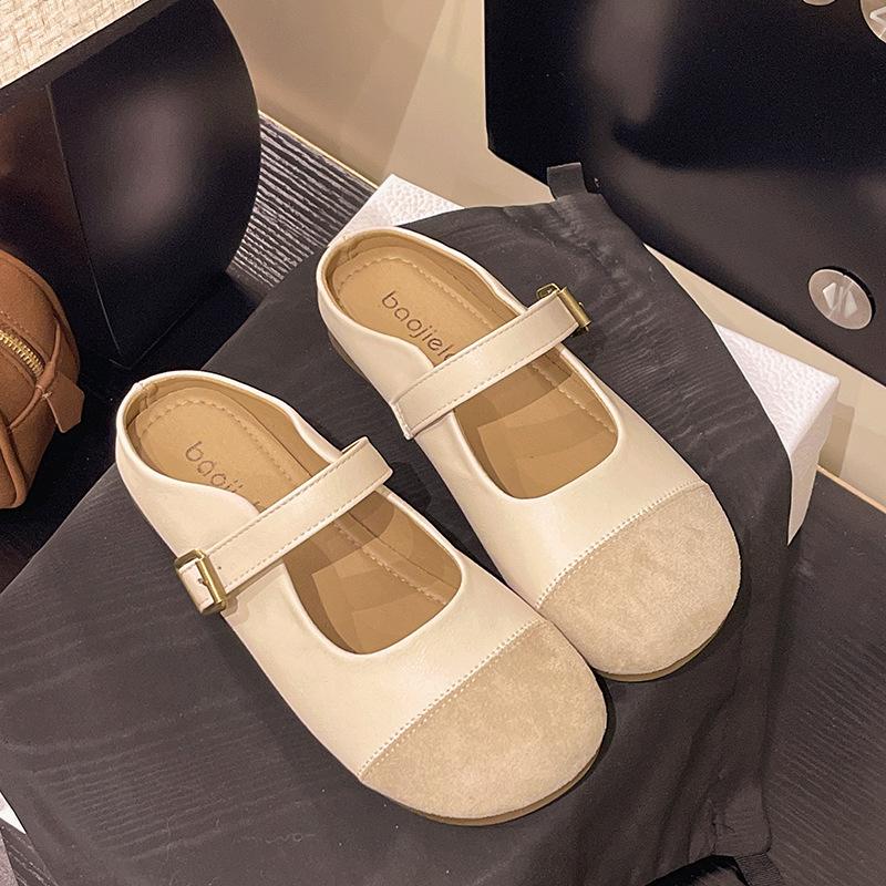 Baotou Half Slippers Women's Soft Sole New Outer Wear Autumn Boken Retro Shoes Mary Jane Single Shoes 2025