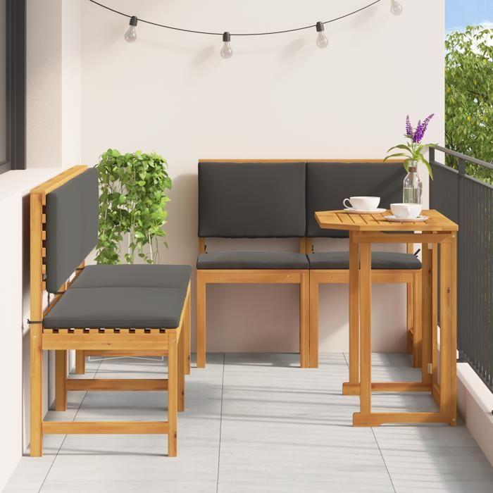 Ensemble de jardin 5 pièces vidaXL avec coussins en acacia massif 3329120