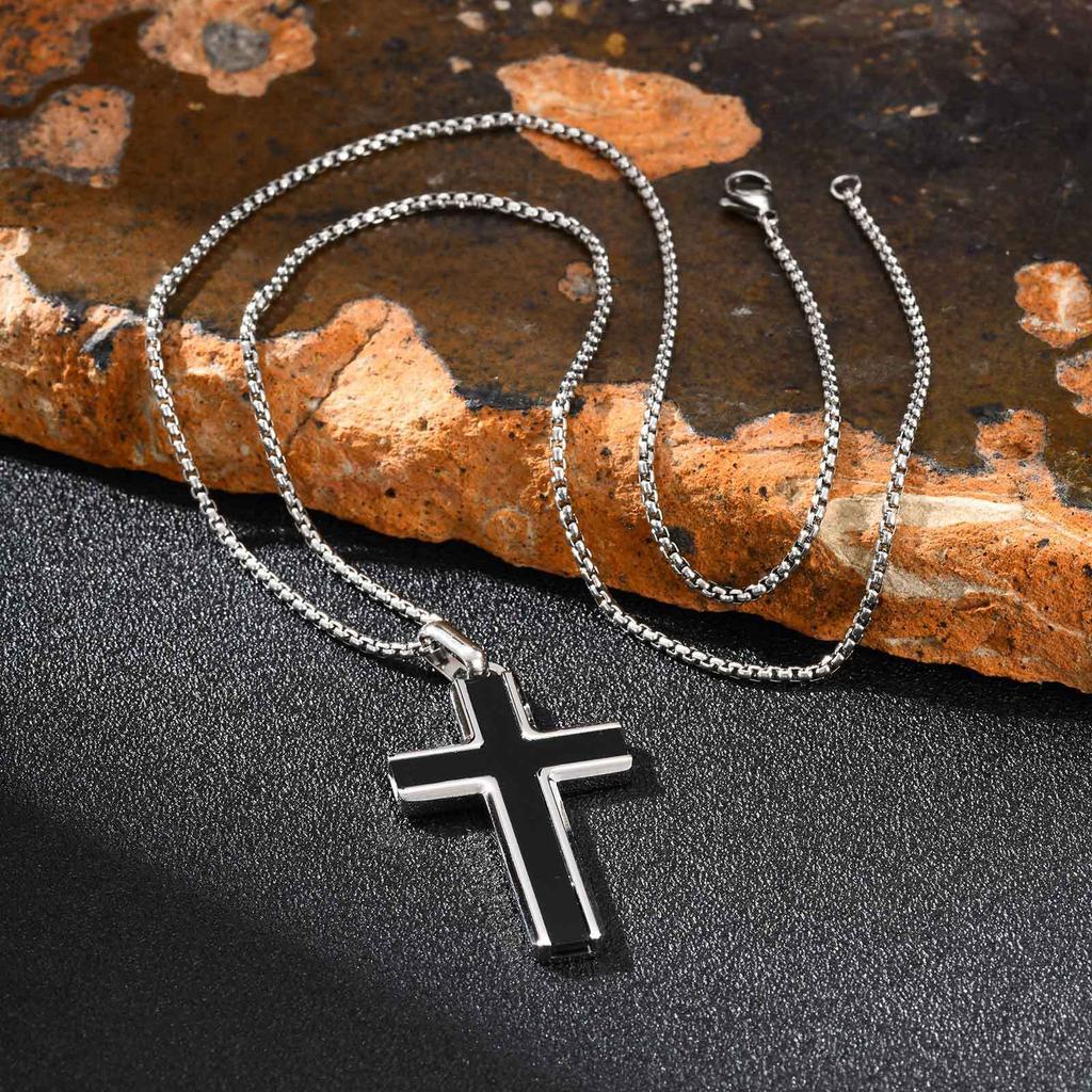 Stainless Steel Men'S Necklace Cross Turquoise Natural Tiger Eye Sweater Chain Pendant Pn-2224