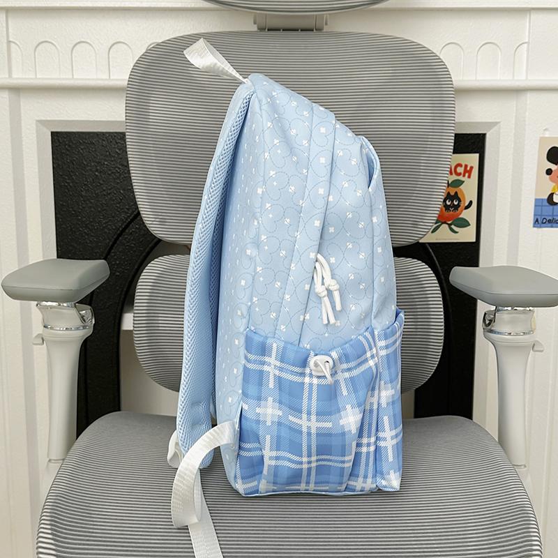 Plaid Backpack Junior High School Student Schoolbag Plaid Large Capacity Backpack