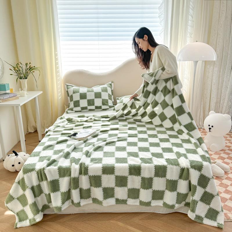 Flanelová kostkovaná deka - Silná sametová deka na spaní, přehoz na pohovku a klimatizační deka
