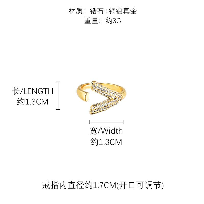 V-shaped zircon open ring, versatile index finger ring, elegant ring.
