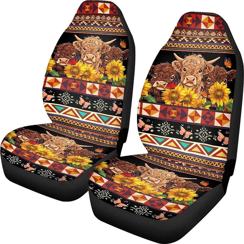Dreaweet Navajo Print Car Seat Covers for Men Women Southwest Pattern Front Seat Protector Cover Full Set of 2pc Universal Size for Car, Truck or