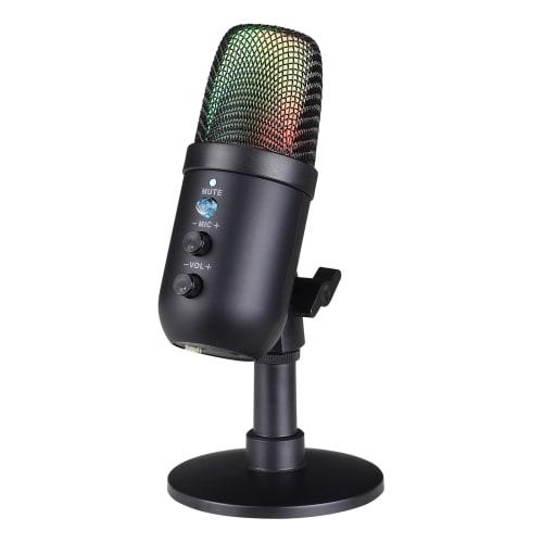 USB Condenser Microphone, MU1000 Phone/Computer Condenser Microphone with Built-in DSP and Reverb Processing, One-Key Mute, RGB Light, Noise Cancellat