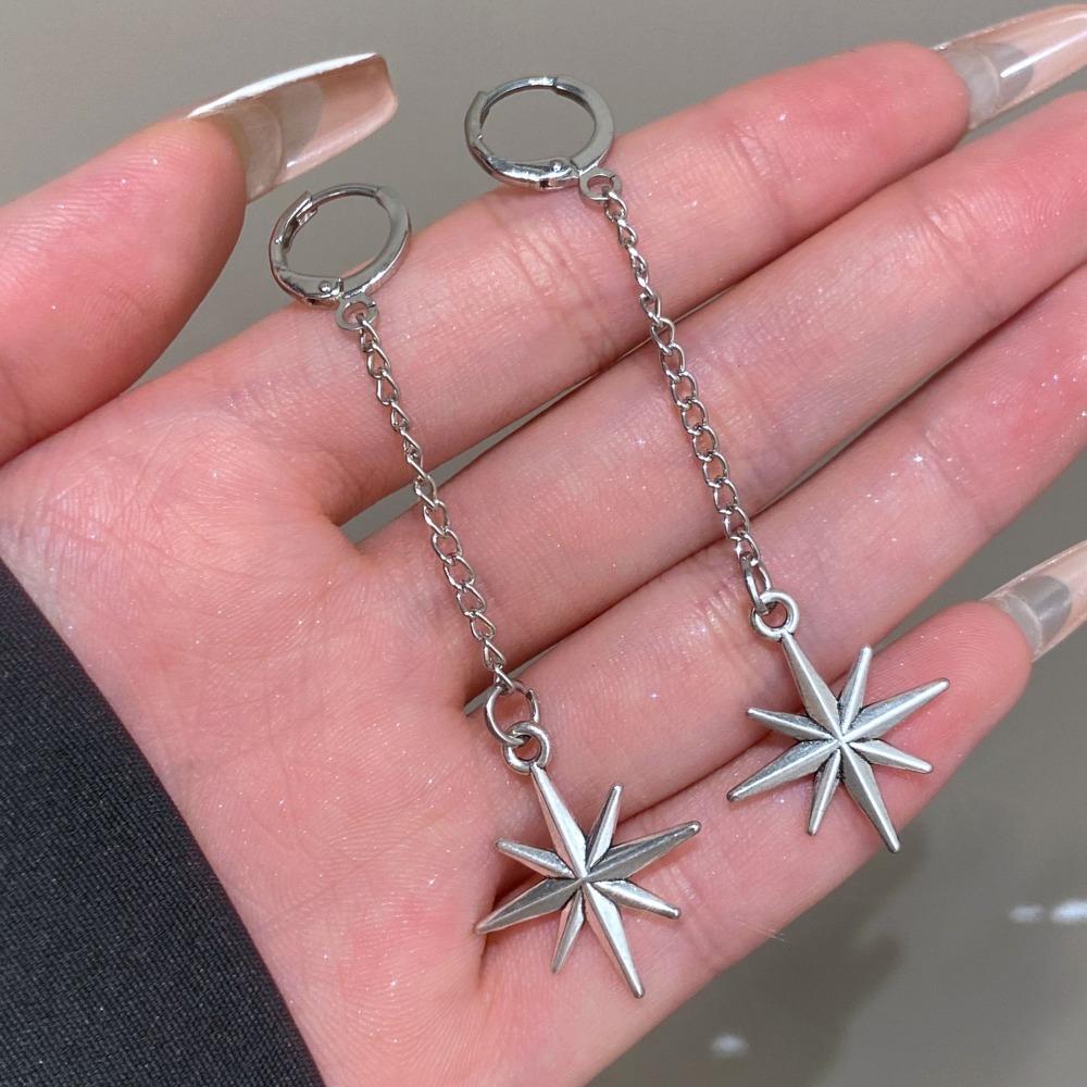 Korea Personality Sparkly Zircons Awn Star Tassel Chain Piercing Stud Earrings for Women Trendy Designer Dangle Earrings Jewelry