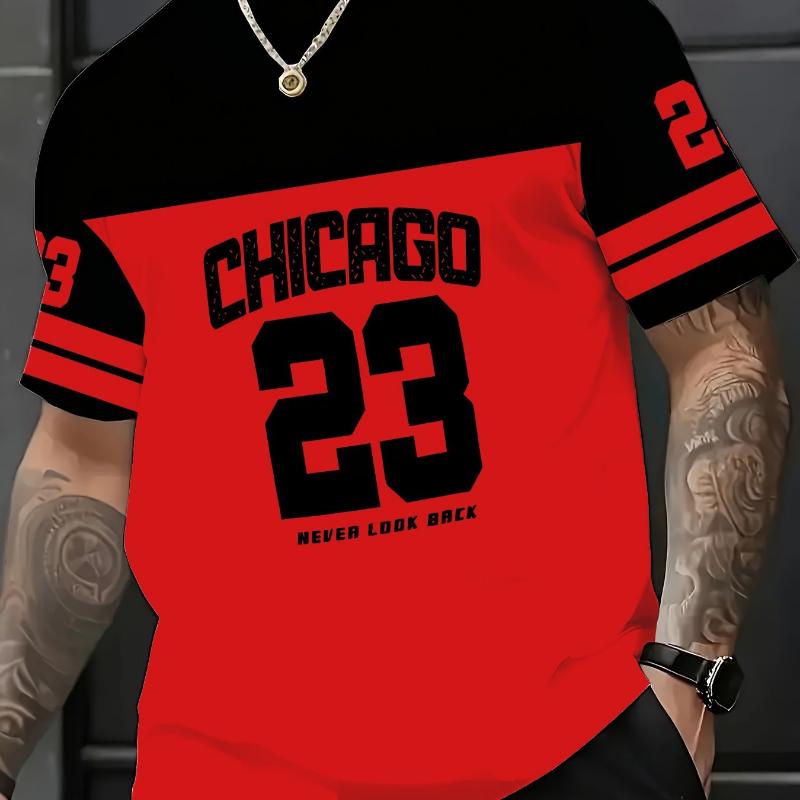 Men's Summer Streetwear Casual T-Shirt - Bold Chicago 23 Graphic Print, 3D Digital Streetwear Style