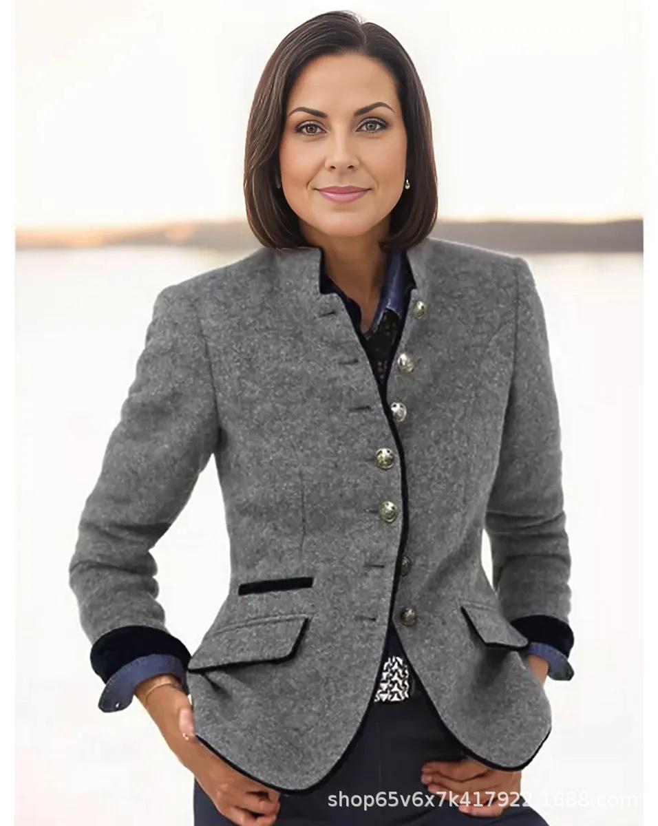 

2025 Пальто шерстяное колор-блок на нескольких пуговицах - Новая весенняя женская мода S