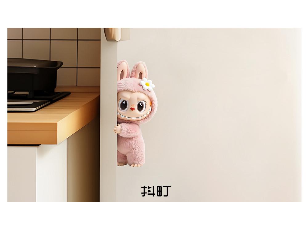 Labubu Cute Plush Doll Refrigerator Magnet - 3D Personality, Strong Magnetic, Waterproof Door Decoration Sticker.