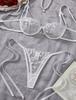 Maeau Beautiful Breast Lingerie Bra and Panty Lace Sexy Embroidered No Size XL Women's Set, T-Back Underwear, See-Through Bra, Sheer, Thin, Pads,