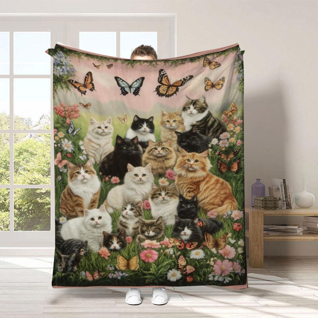 Vintage Pet Cat Digital-printed Polyester Bedroom Velvet Flannel Soft Sofa Cover Blanket Fleece Soft Cover Blankets for Beds