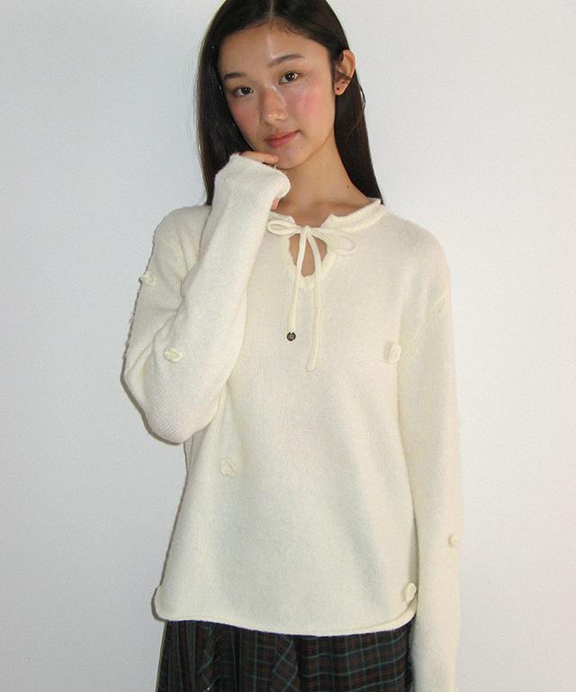 RONRON Flower Detail V Neck Knit Ivory