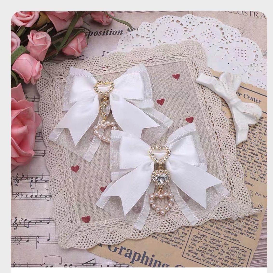 

[1 pair]Hair bows girl y2k japanese accessories for women trendy hair clips popular summer accessory lolita hair clip trend 2024 білий