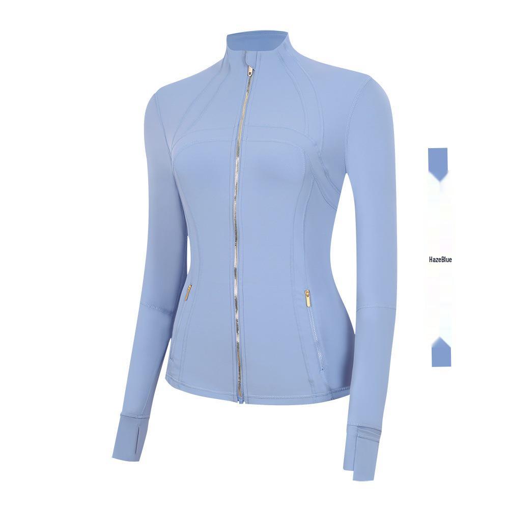 Lulu Women's Slim Fit Stand Collar Yoga Jacket with Gold Zipper – Long Sleeve Sports Fitness Outerwear