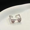 2 Pcs Couple Rings Sunglasses Shape Rhinestone Decor Adjustable Polished Open Ring Alloy Anniversary Gift Finger Jewelry