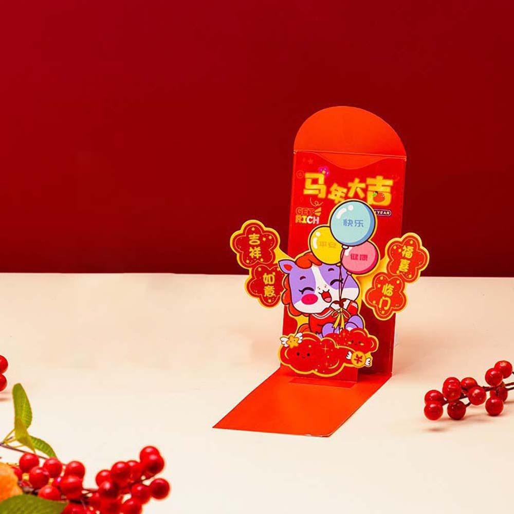 Traditional 3D Red Envelope Year of The Horse Paper Hongbao Children's Money Bag Bonus Blessing Spring Festival Red Wallet