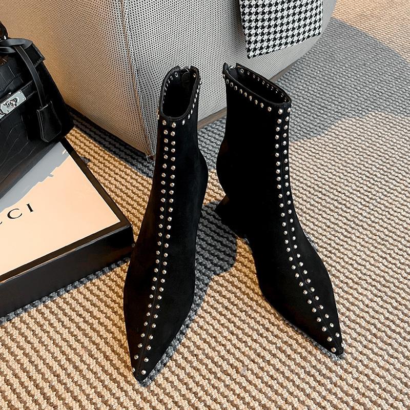 European and American Short Boots Frosted Fashion Boots Pointed Boots High Heel Thin Single Boots