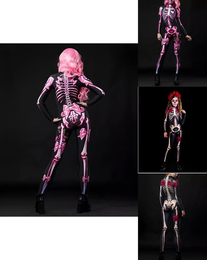Soft And Stretchy Women Skeleton Skinny Catsuit For Cosplay