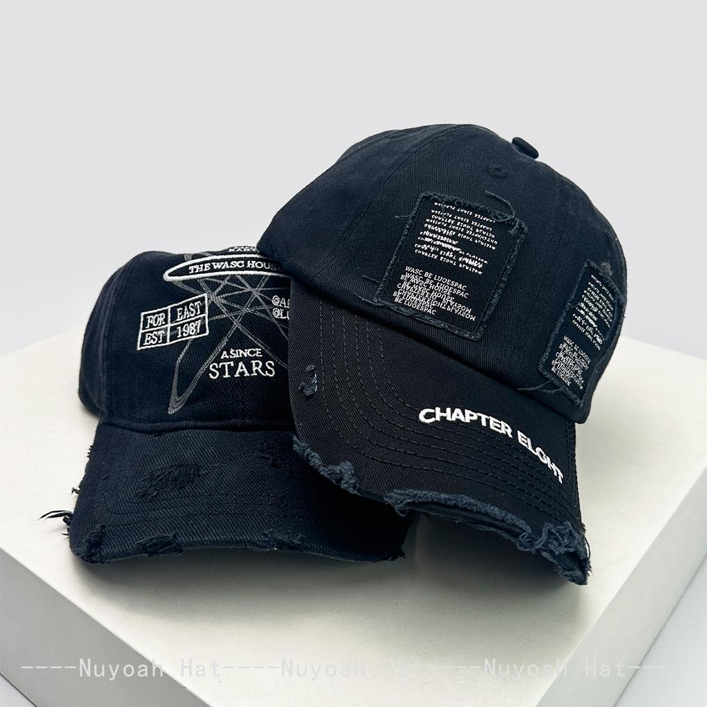 And Women Personalized Letter Print Broken Style Baseball Caps Sun Protection Street Style All-Match Distressed Peaked Hats Hip Hop Fashion Outdoor