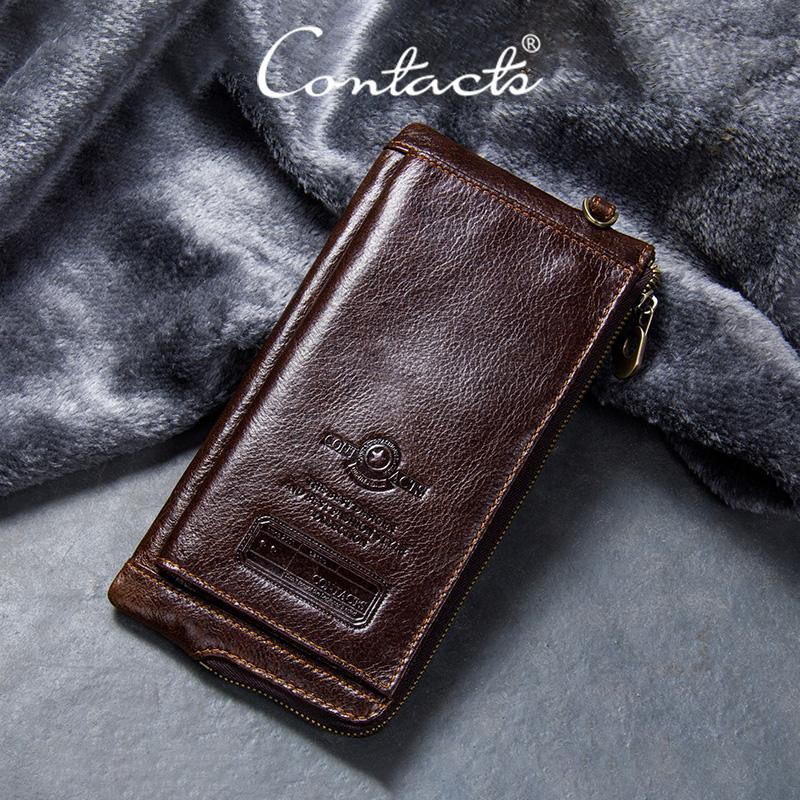 Retro Genuine Leather Wallets Men 9 Card Slot Photo Holder Phone Pocket Portable Money Bag Male Travel Daily Gift Purses CONTACT'S