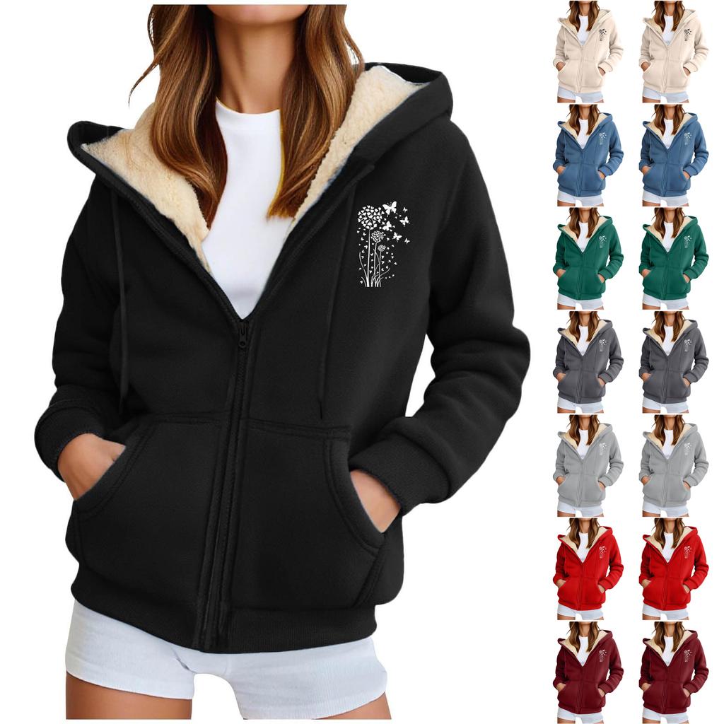 Women's Fashion Casual Sweatshirt Loose Zipper Cardigan Long Sleeve Hooded Jacket