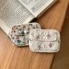 Gestreifte Kleine Kosmetik-Lippenstifttasche Mini-Leinwand-Aufbewahrungstasche mit Blumenmuster Florales Münzportemonnaie für Damen/Mädchen