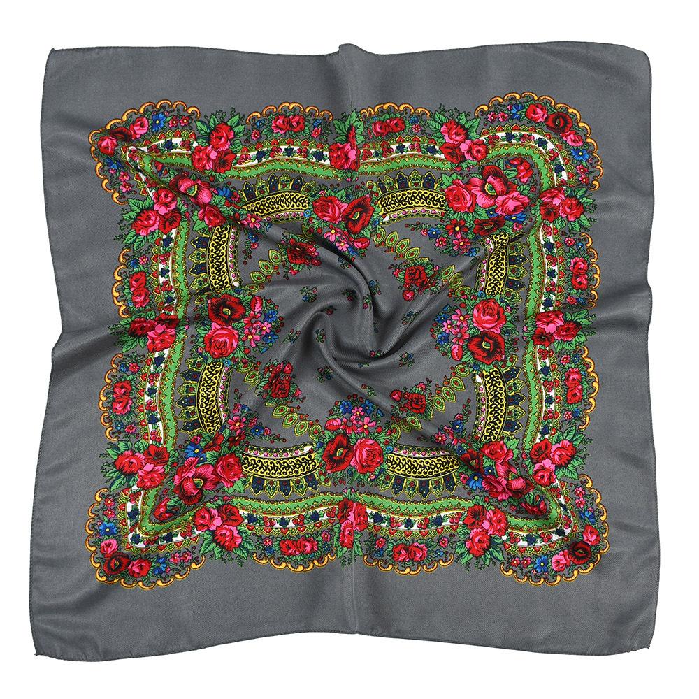Russian Floral Printed Women's Head Wraps National Style Square Scarf Female Bandana Handkerchief Ethnic Shawl 70*70cm