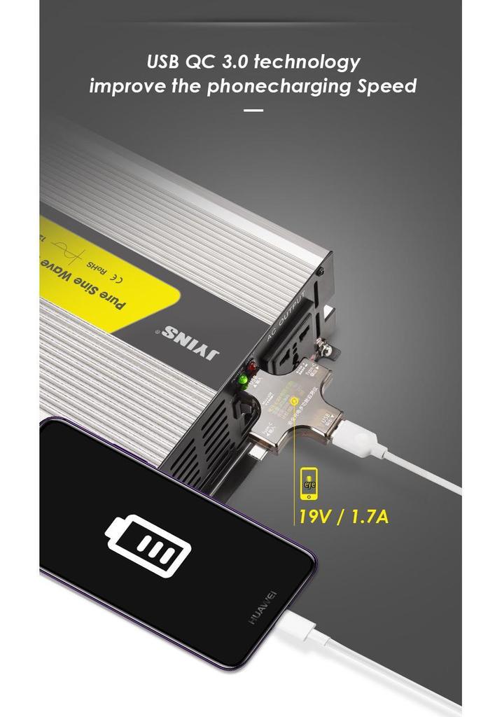 1500W 12V to 220V Pure Sine Wave UPS Inverter with Charger for Home/Solar/Vehicle Use