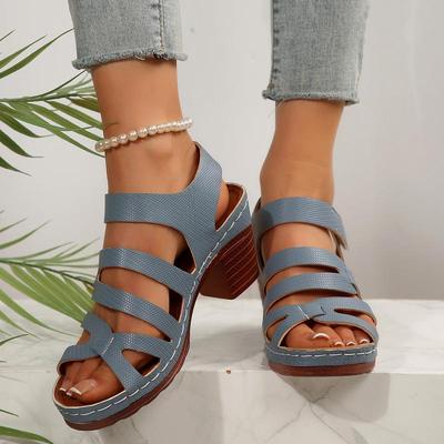 Sandali da Donna Blu Denim Vintage con Cinturino alla Caviglia Estate 2025 Scarpe con Tacco Alto Quadrato Scarpe Classiche da Donna con Incrocio per Signore