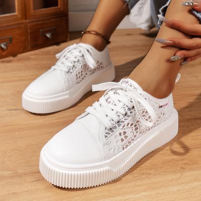 2024 frühling Casual Flache Schuhe Weiblichen Koreanischen Runden Kopf Spitze Mesh Atmungsaktive Lace-Up Weiße Schuhe Plattform Leinwand Hombre Sneaker