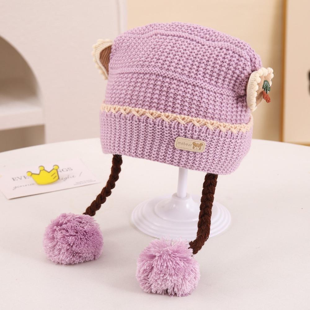 

Thickned Wig Braids Cap Warm Pullover Hat Fashion Ear Protection Hat for Baby фіолетовий