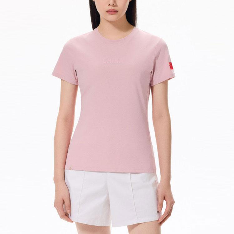 Anta Champion Series Cuff National Flag Print Round Neck Short Sleeve T-Shirt Women Tops Cloud-Pink 162320152-3