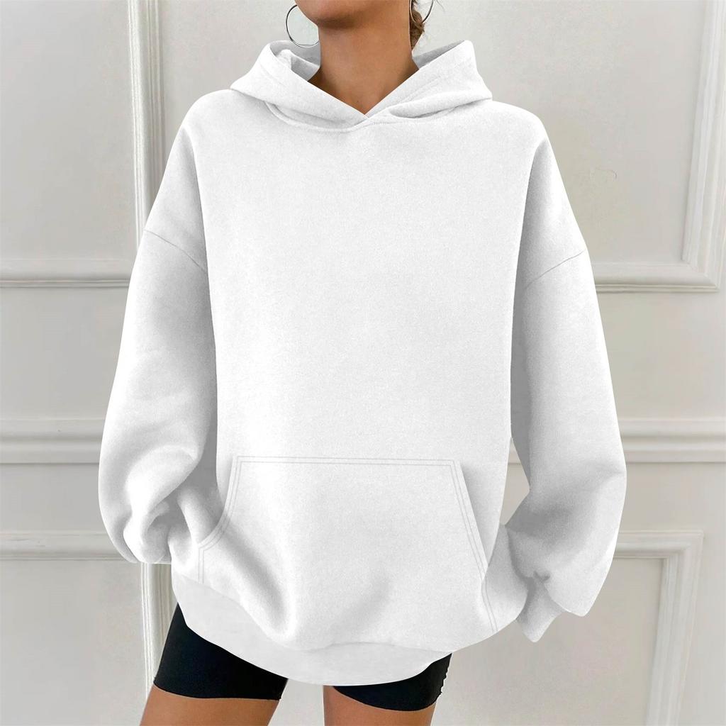 Women's Fashion Casual Solid Color Pocket Long Sleeve Hoodie