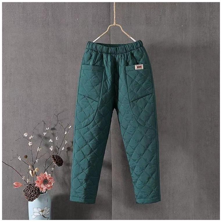 

Осенние и зимние шаровары в стиле ретро, ​​женские стеганые толстые теплые свободные хлопковые брюки большого размера, верхняя одежда, модные хлопковые брюки XXXL зелёный