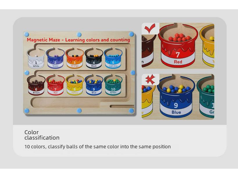 Wooden Magnetic Maze Puzzle - Color Classification and Logic Training for Kids