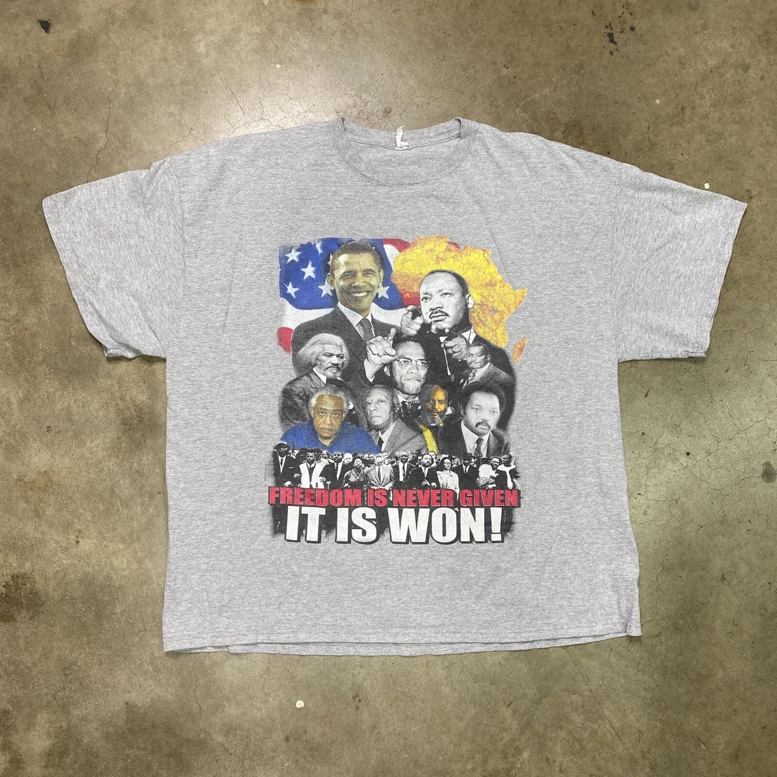 

MLK Obama Black Activists History T-Shirt Size XXL double-sided Freedom is Won! 4XL