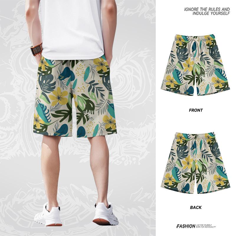 Fashion Versatile Sports Shorts Men'S Summer Sports Shorts Leaf Printed Five-Point Pants Casual Pants Teen