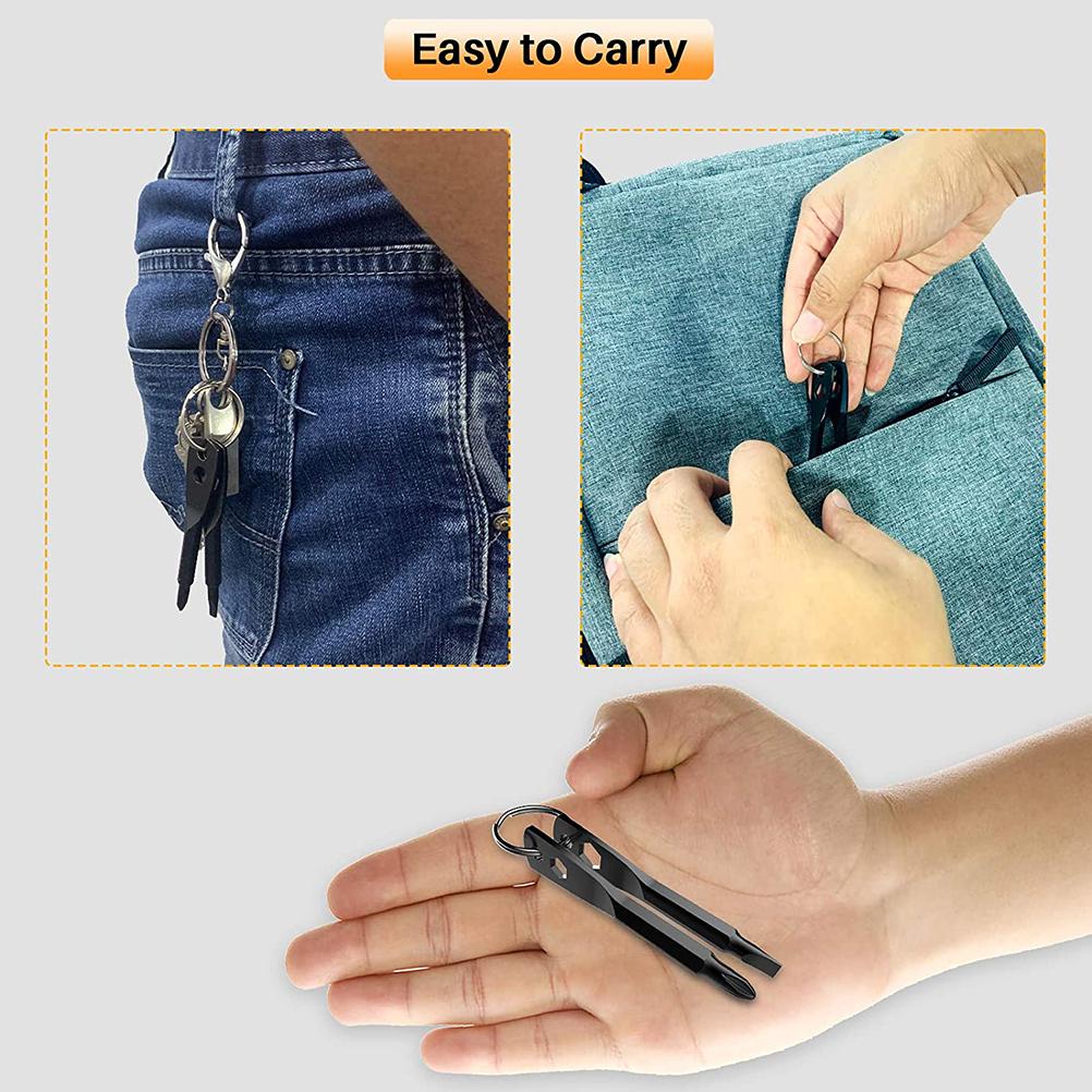 2 Pcs Keychain Screwdriver Tool 4in1 Screwdriver Bit with Phillips Slotted and Hex Wrench Gifts for