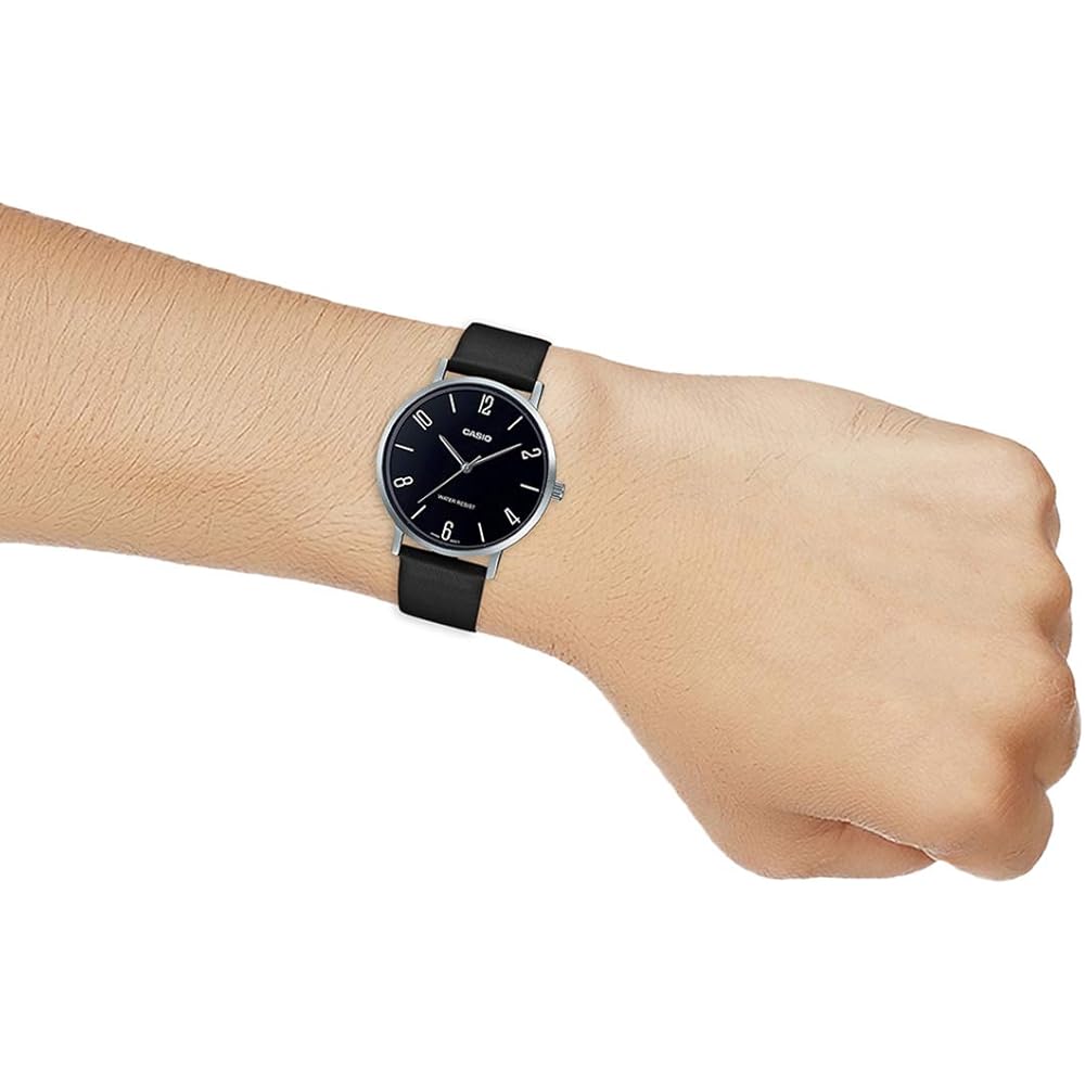 Casio MTP-VT01L-1B2 Minimal Black Dial Men's Analog Watch Black Leather Band Quartz Movement