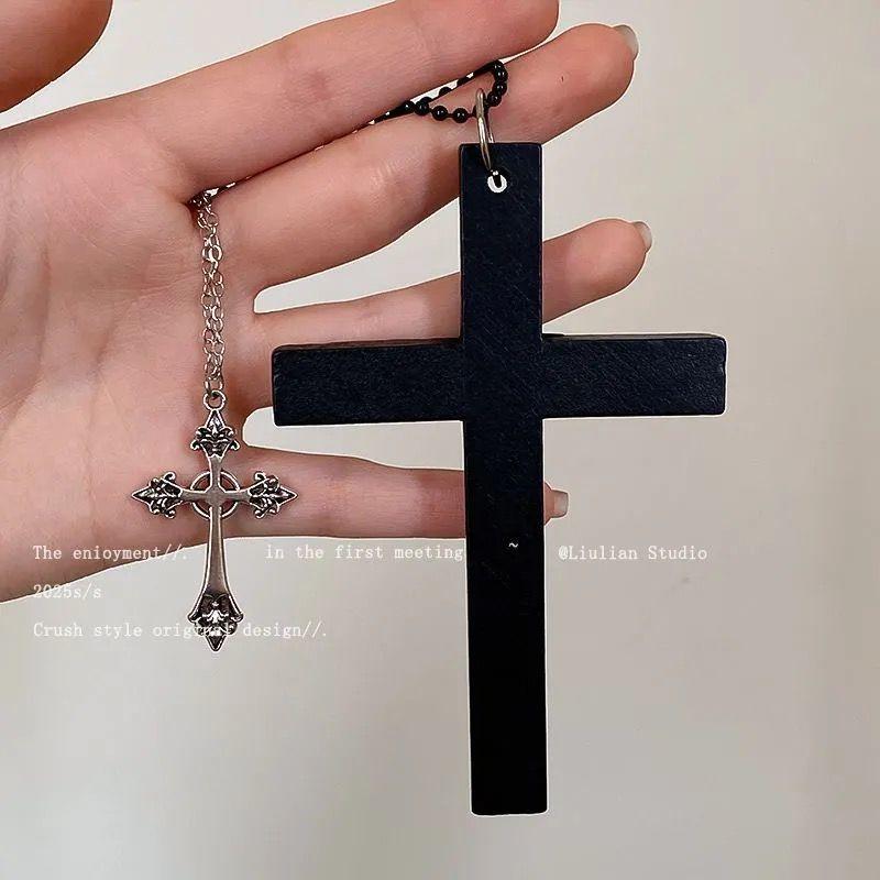 Korean Niche Design Silver Cross Necklace Female Long Clavicle Punk Retro Hottie Y2k Neck Jewelry