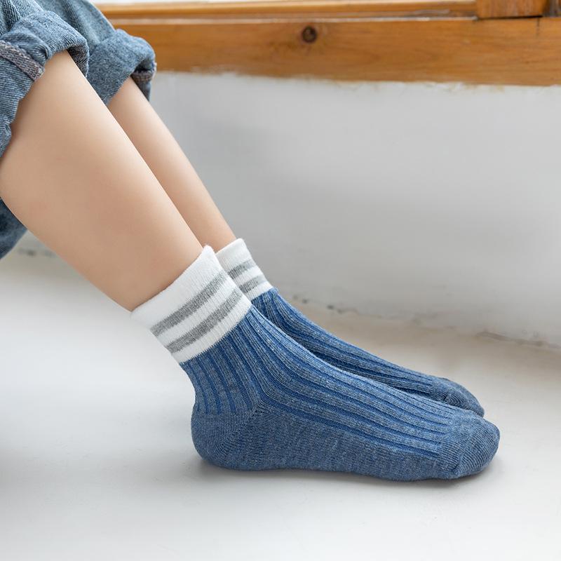 Preppy Mid-Calf Cotton Socks: Cute, Breathable, Two-Stripe Design for Boys & Girls, Perfect for Spring & Autumn