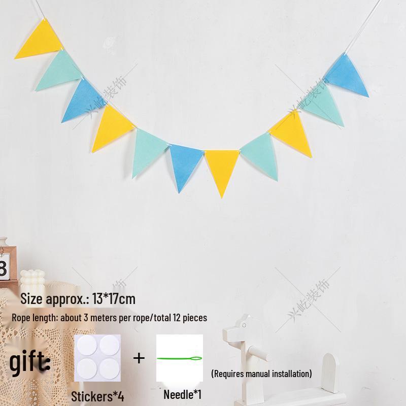Yellow-Green Felt Pennant Bunting for Kids' Birthday or Kindergarten Decor