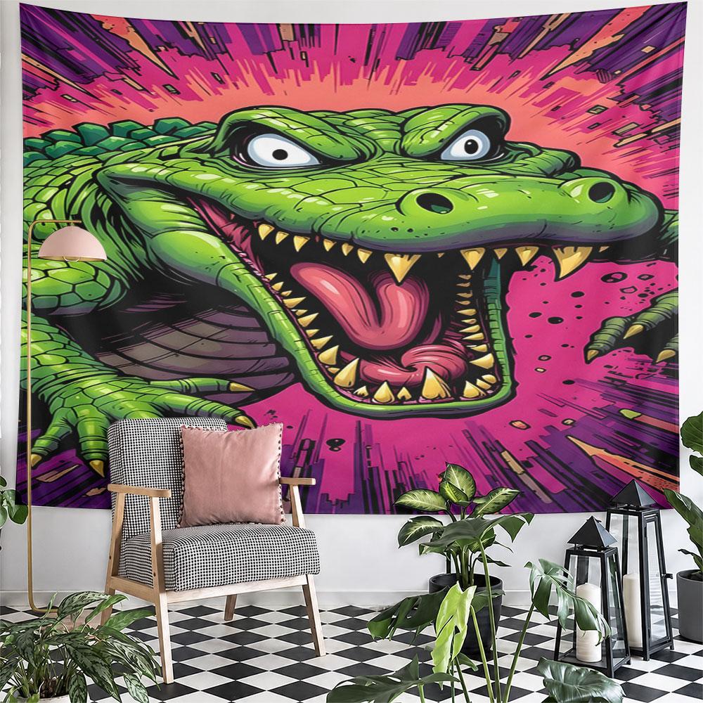 "Fierce Green Crocodile Artwork" Pattern Wall Hanging Tapestry Decorative Tapestry Home Decor for Bedroom and Living Room