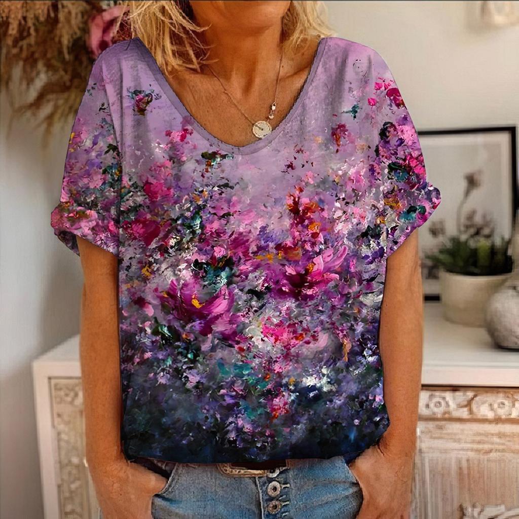 Summer Women's Short Sleeved New Flower Animal Painting 3D Printed Short Sleeved T-shirt